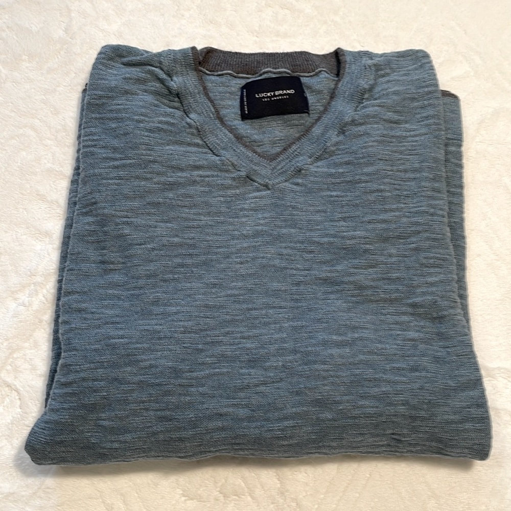Lucky Brand Blue Welterweight V-Neck Long Sleeve size: L